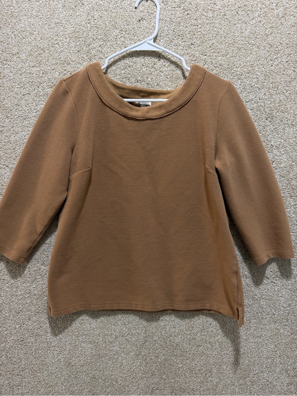 Talbots Camel tan top medium petite stretchy ribbed fall neutral minimal flawed
